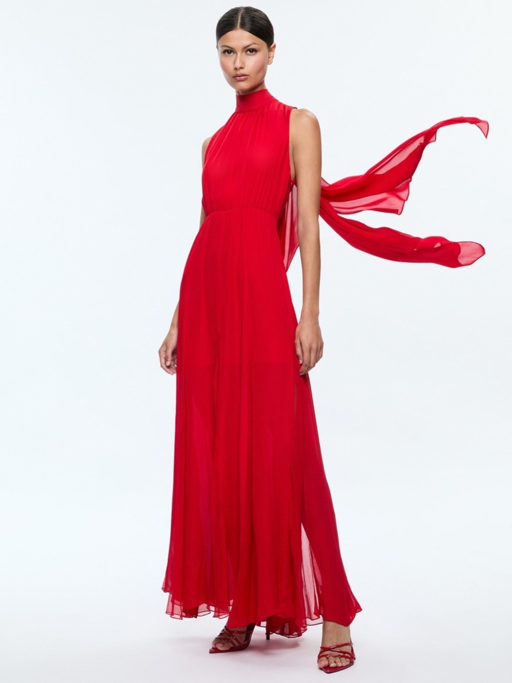 Alice + Olivia Dita Cowl Back Godet Maxi Dress Size 10 - Picture 4 of 15
